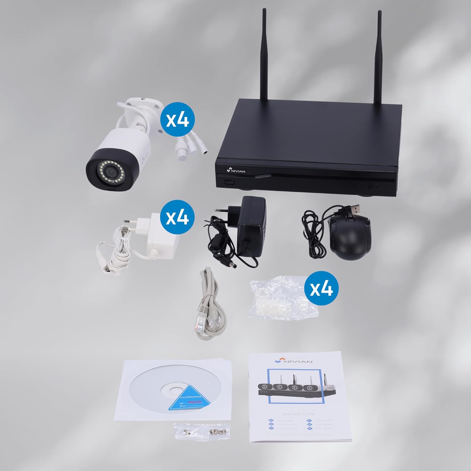 Kit de 4 caméras de surveillance professionnelles WiFi SuperHD avec 4 caméras