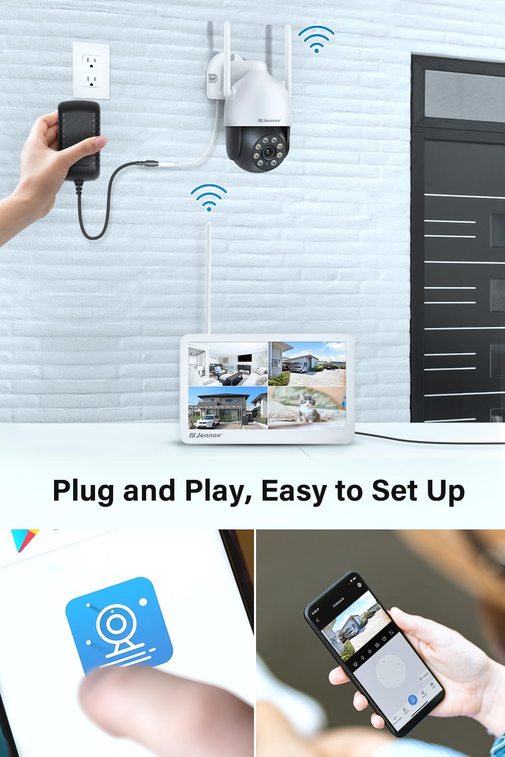 Kit Caméra Surveillance WiFi Extérieure avec 10 Moniteur