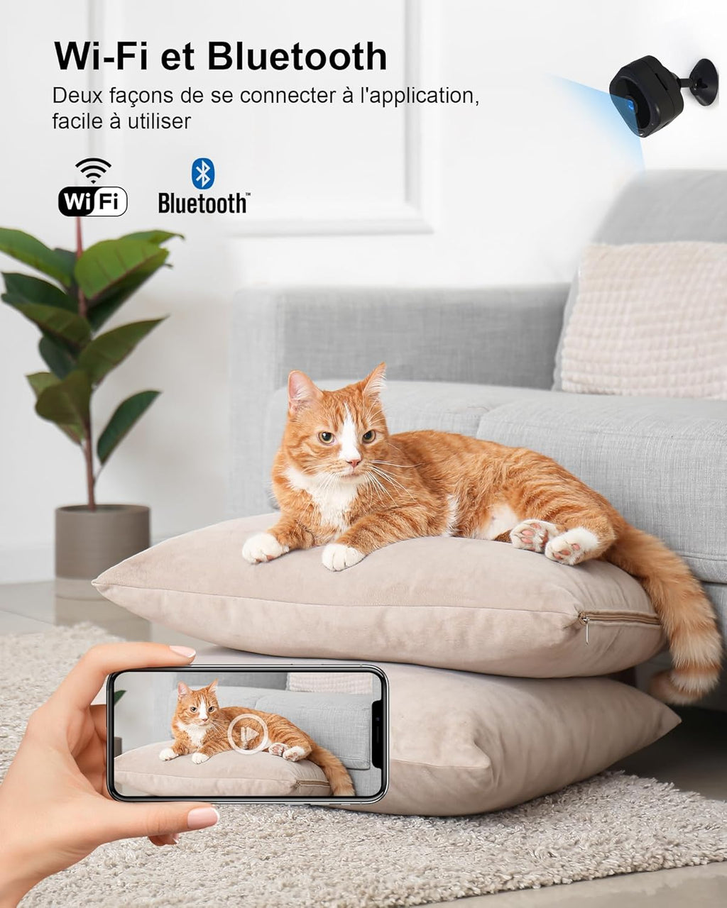 Camera Espion - Mini Caméra de Surveillance WiFi 1080P Intérieur/Extérieur