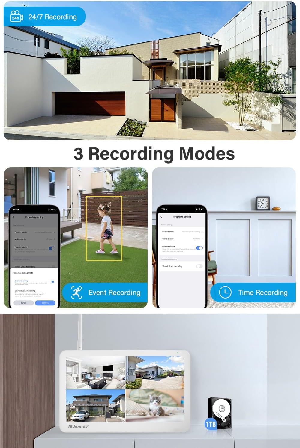 Kit Caméra Surveillance WiFi Extérieure avec 10 Moniteur