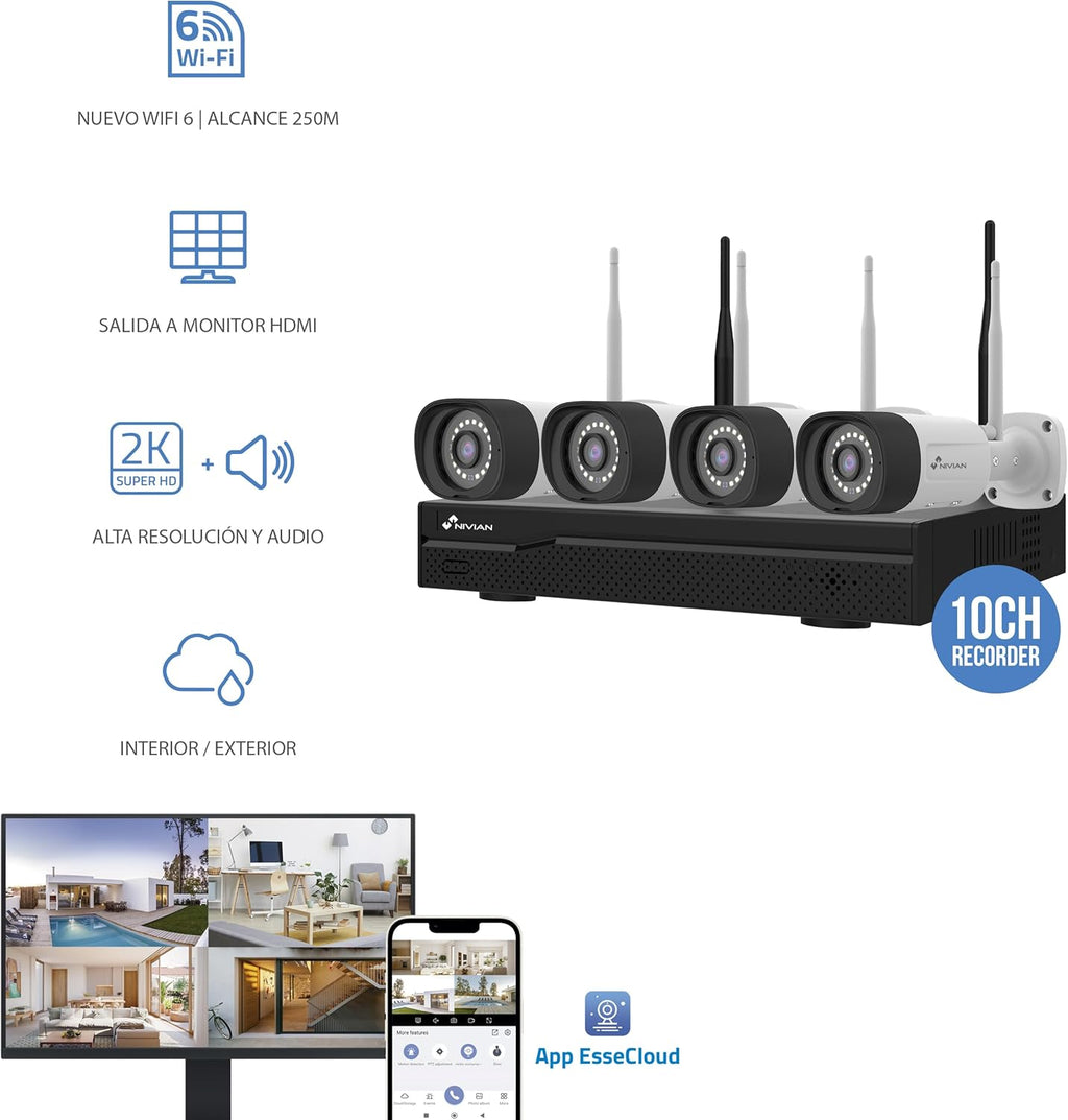 Kit de 4 caméras de surveillance professionnelles WiFi SuperHD avec 4 caméras