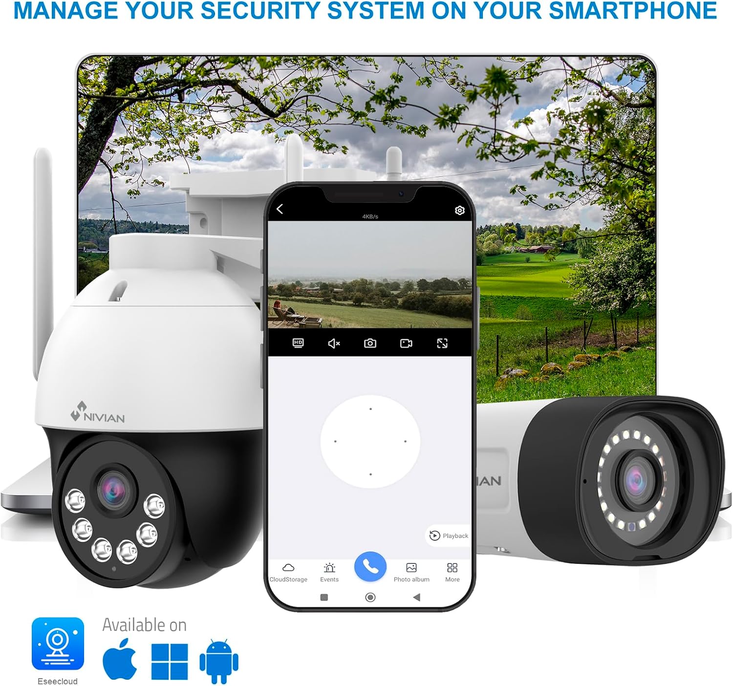 Kit de 4 caméras de surveillance professionnelles WiFi SuperHD avec 4 caméras