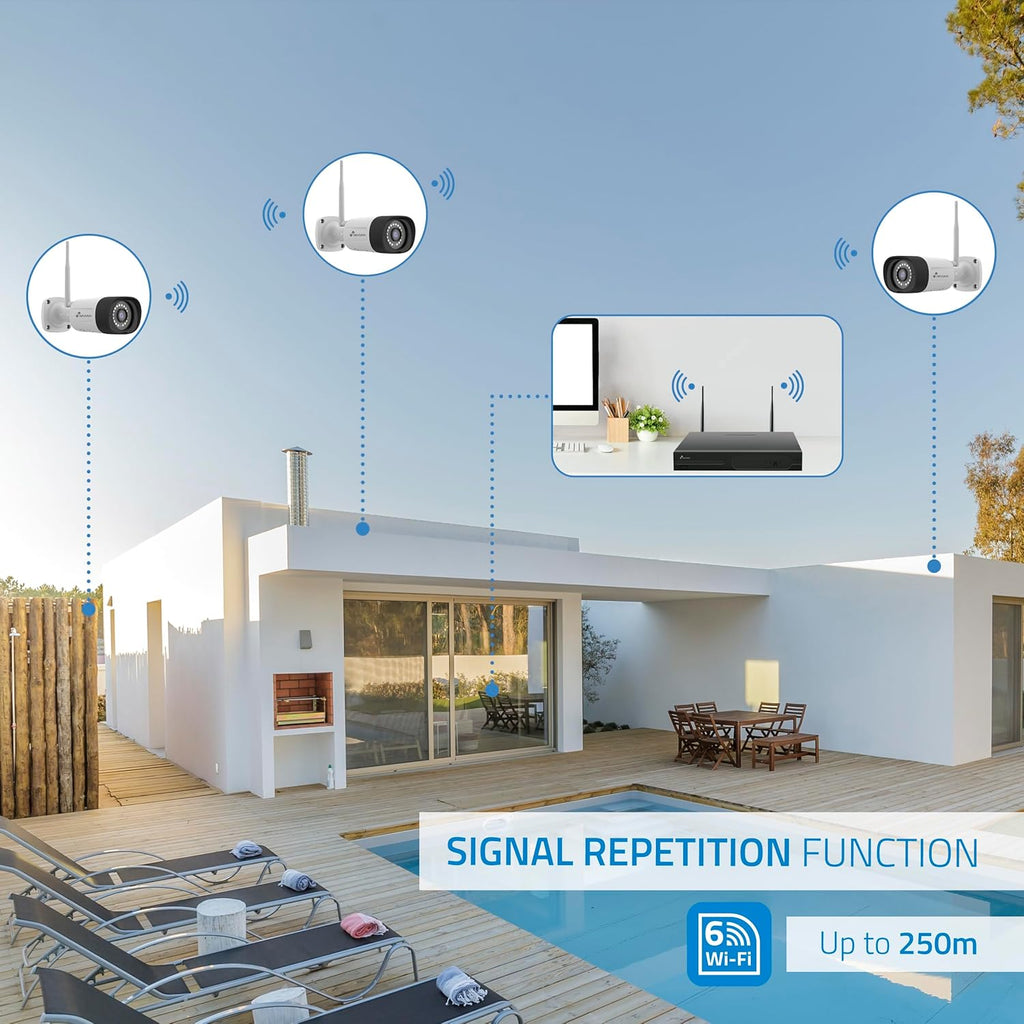 Kit de 4 caméras de surveillance professionnelles WiFi SuperHD avec 4 caméras